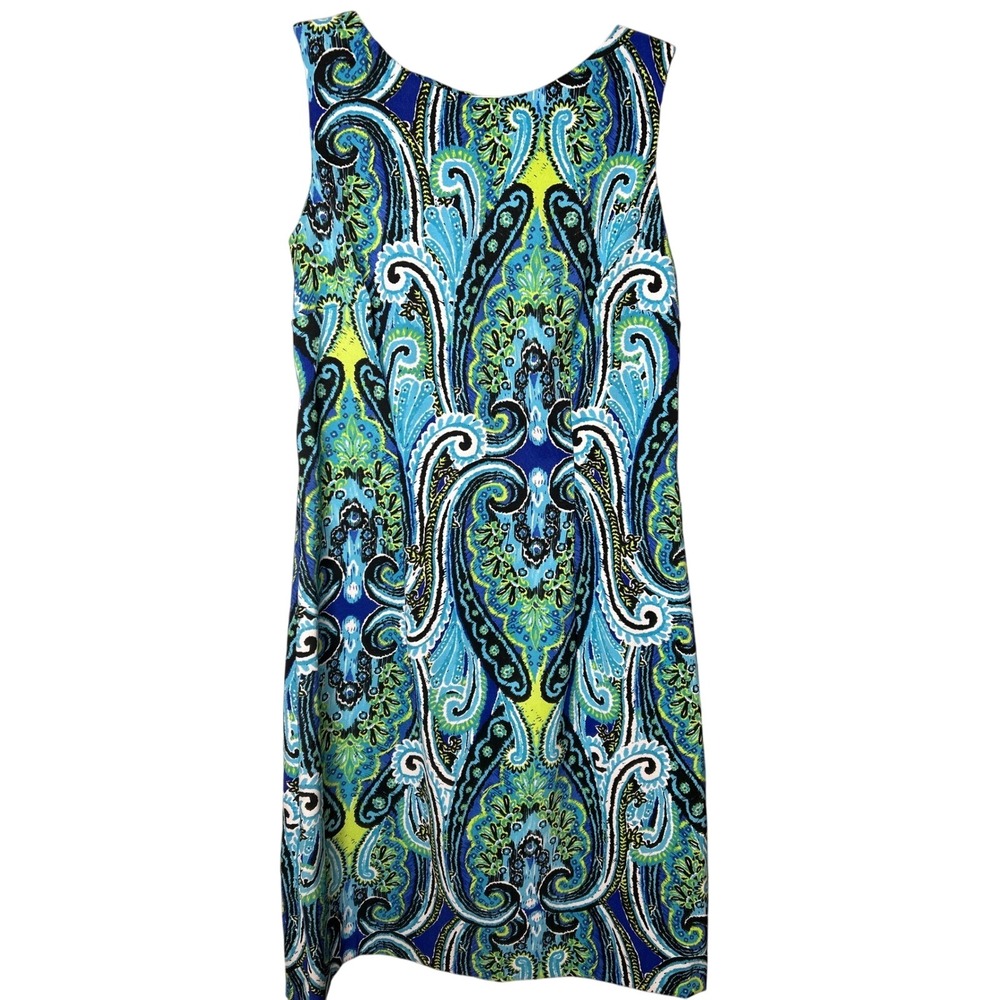 AB Studio Womens Dress‎ Size 4 Blue Green Paisley Sleeveless Casual